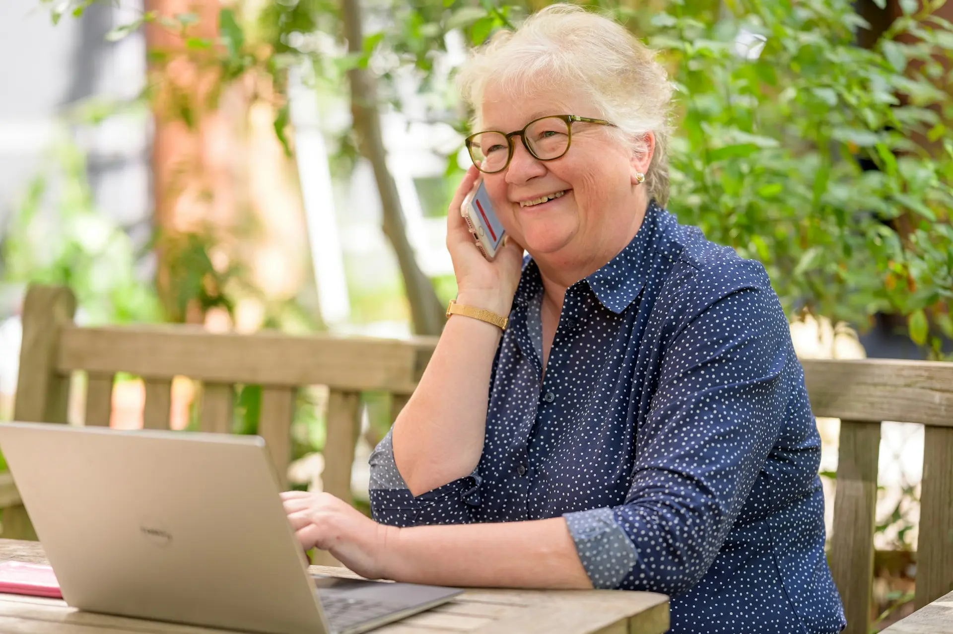 Woman on phone getting help